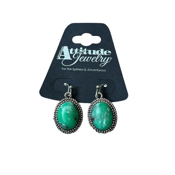 Attitude Jewelry Montana Silversmiths Oval Green Turquoise Dangle Earrings - Picture 1 of 4
